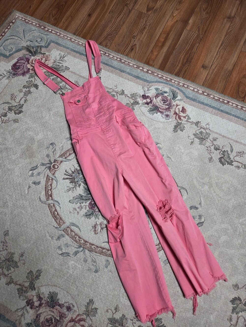 Women’s Pink Distressed Overall Jumpsuit